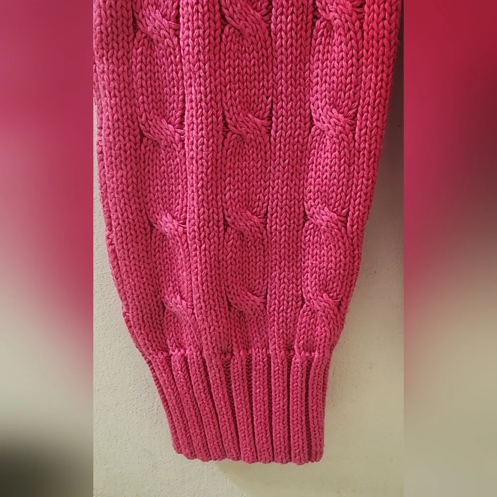 Ralph Lauren Sport Women's Pink Cable Knit Sweater, Size Large, Cotton.